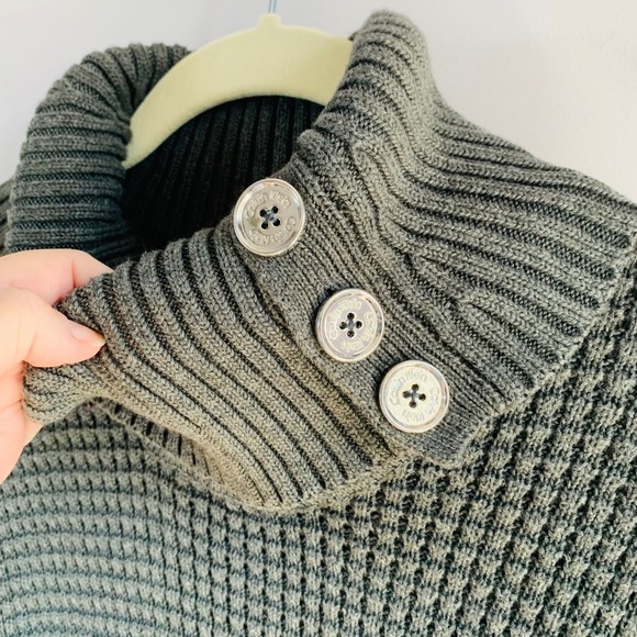 Calvin Klein Olive Green Funnel‎ Neck Sweater – Size M – Waffle Knit Pullover - Picture 3 of 9